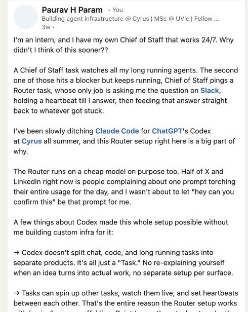 Screenshot of Paurav's LinkedIn post about an agent workflow