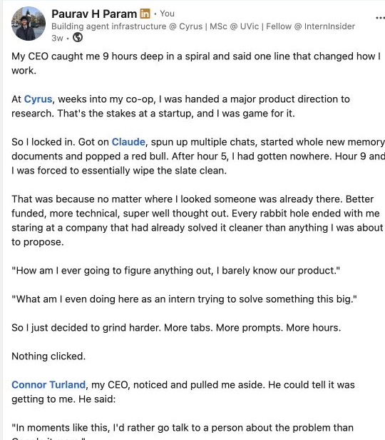 Screenshot of Paurav's Cyrus LinkedIn post